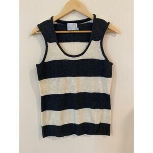 M by Michael Stars Sequin Striped Scoop Neck Sweater Tank Black Cream Women's 1